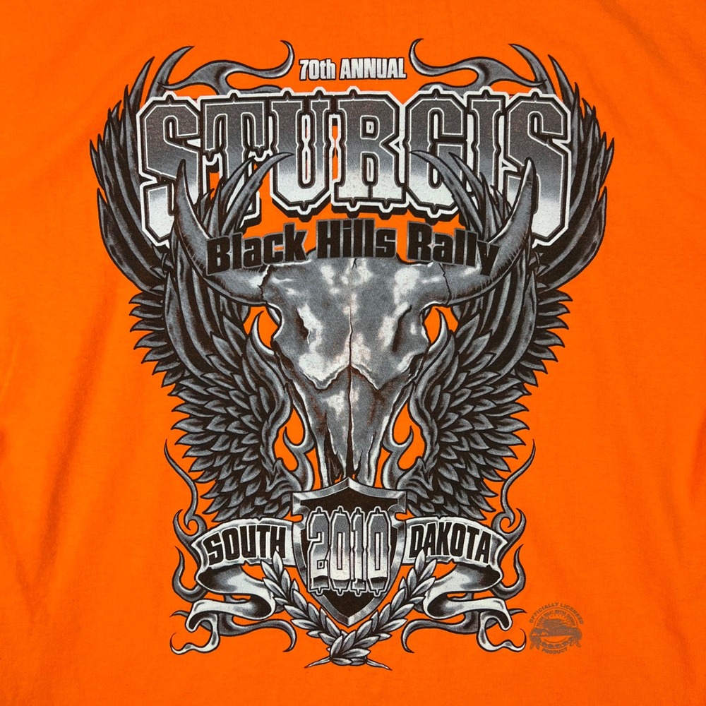 Sturgis Black Hills Rally T-Shirt Mens XL Orange Good 70th Annual 2010 Graphic